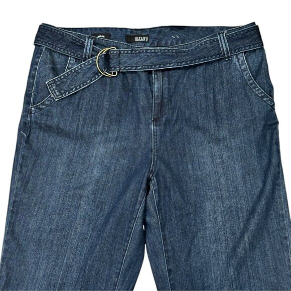 NEW ANA Jeans Size 16W Blue Wide Leg Stretch Denim Belted Cuffed Dark Wash - Picture 2 of 10